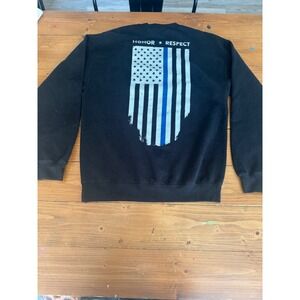 Mens Black Thin Blue Line Flag Honor Respect Sweatshirt Crewneck Pullover M